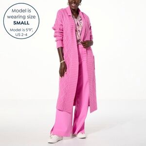NEW G by Giuliana Black Label Cable Knit Belted Cardigan Super Pink  LARGE L